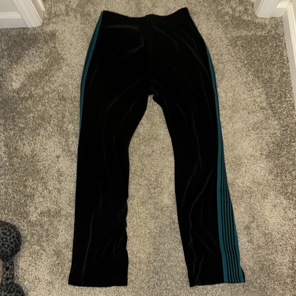 Needles Velour Black Track Pants with Teal Stripes - Picture 4 of 4